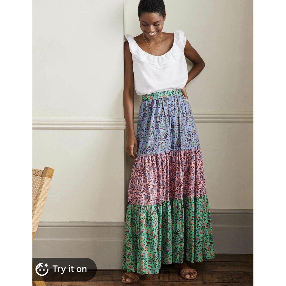 Boden Lorna Skirt Tiered Floral Maxi Floral Oriental Formica Meadow Multi US 2R